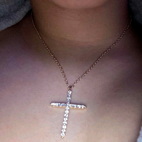 💖 2/$30 Gold Rhinestone religious cross pendant chain women's necklace New - Picture 8 of 13